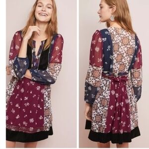Maeve Anthropologie Bohemian Patchwork Dress. Size L